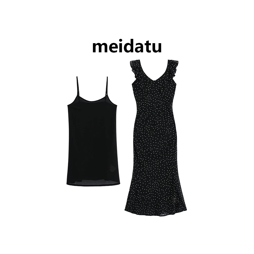 美哒兔（破价款）法式修身收腰荷叶边连衣裙CD662-Q