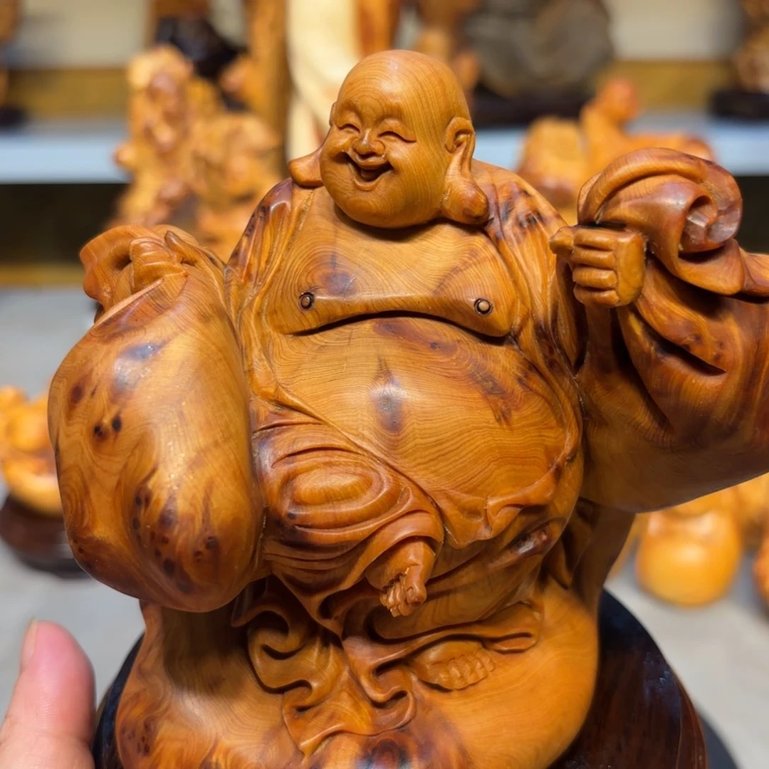 木太行崖柏弥勒佛留疤