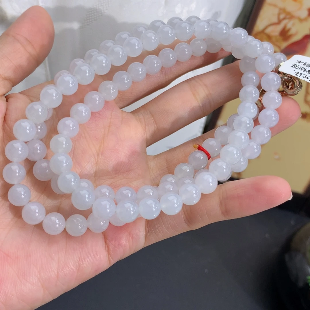 翡翠未镶嵌手串卡7冰胶白冰项链