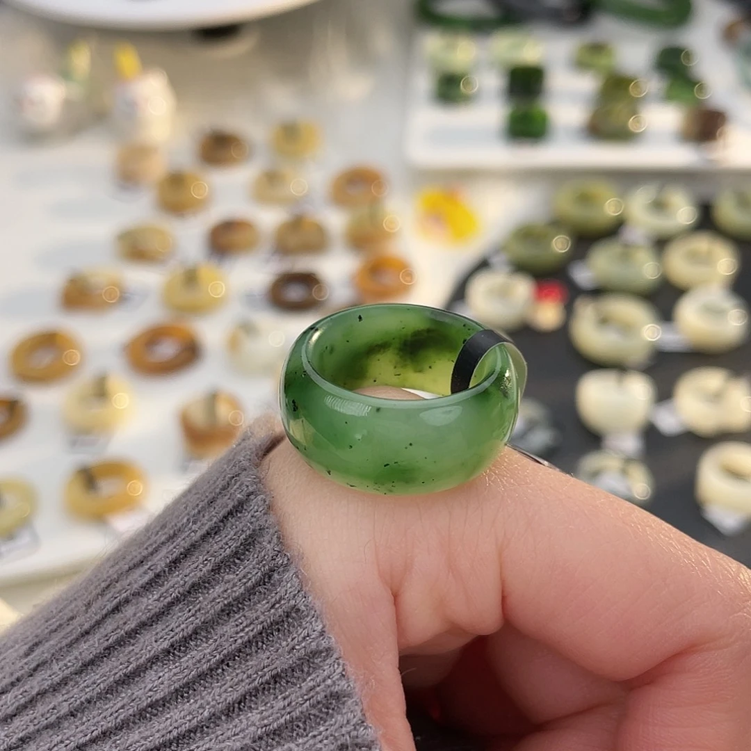 和田玉未镶嵌戒指k42 碧玉乌兰海墩墩18.4mm