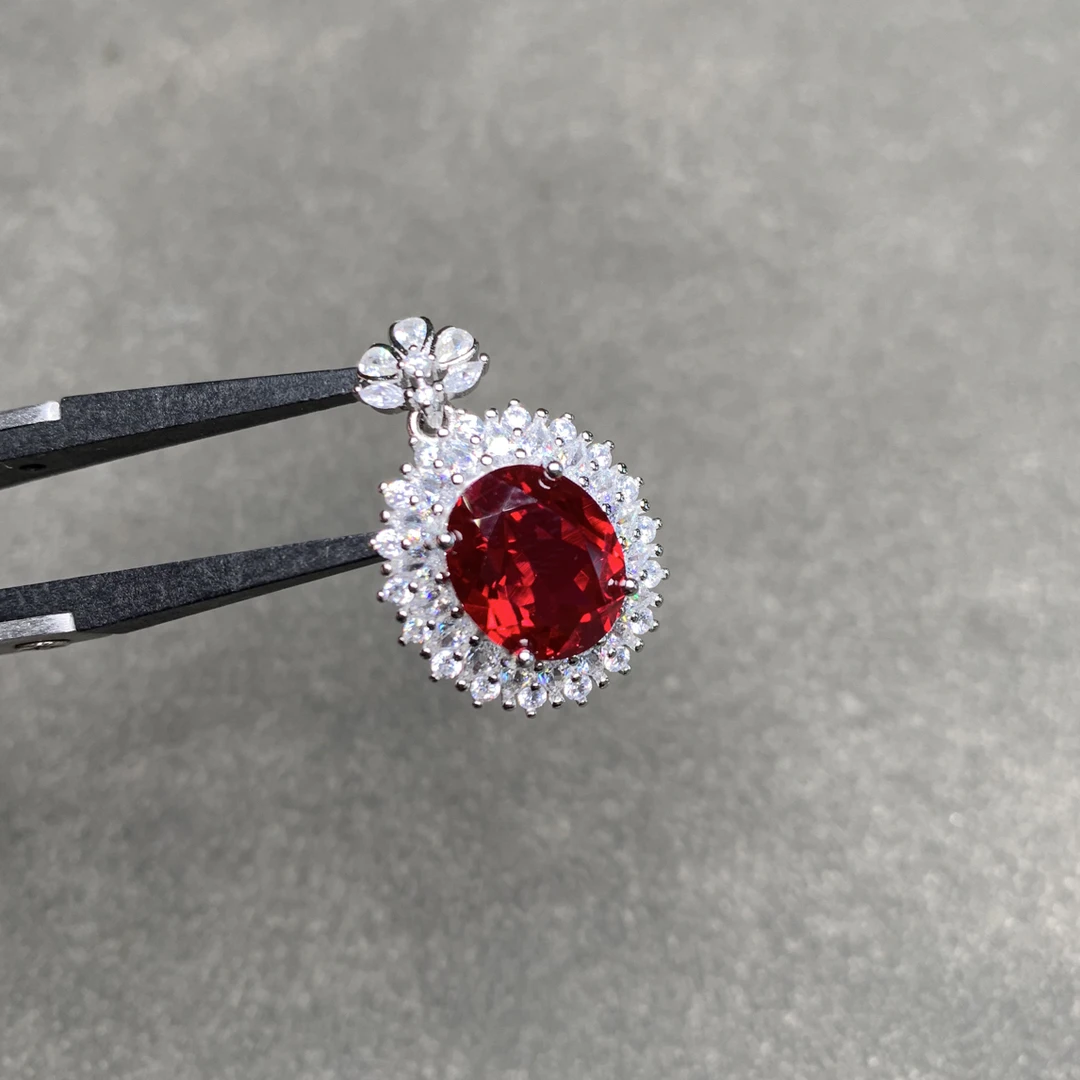 吊坠925银 经典大颗粒10×12正鸽血酒红色  太阳女神款吊坠043