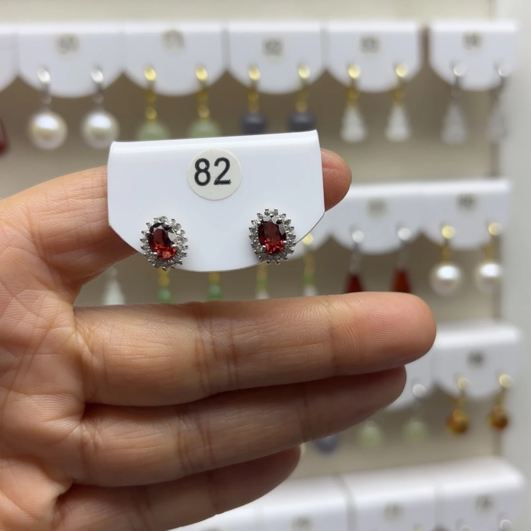 石榴石耳饰银S925镶嵌