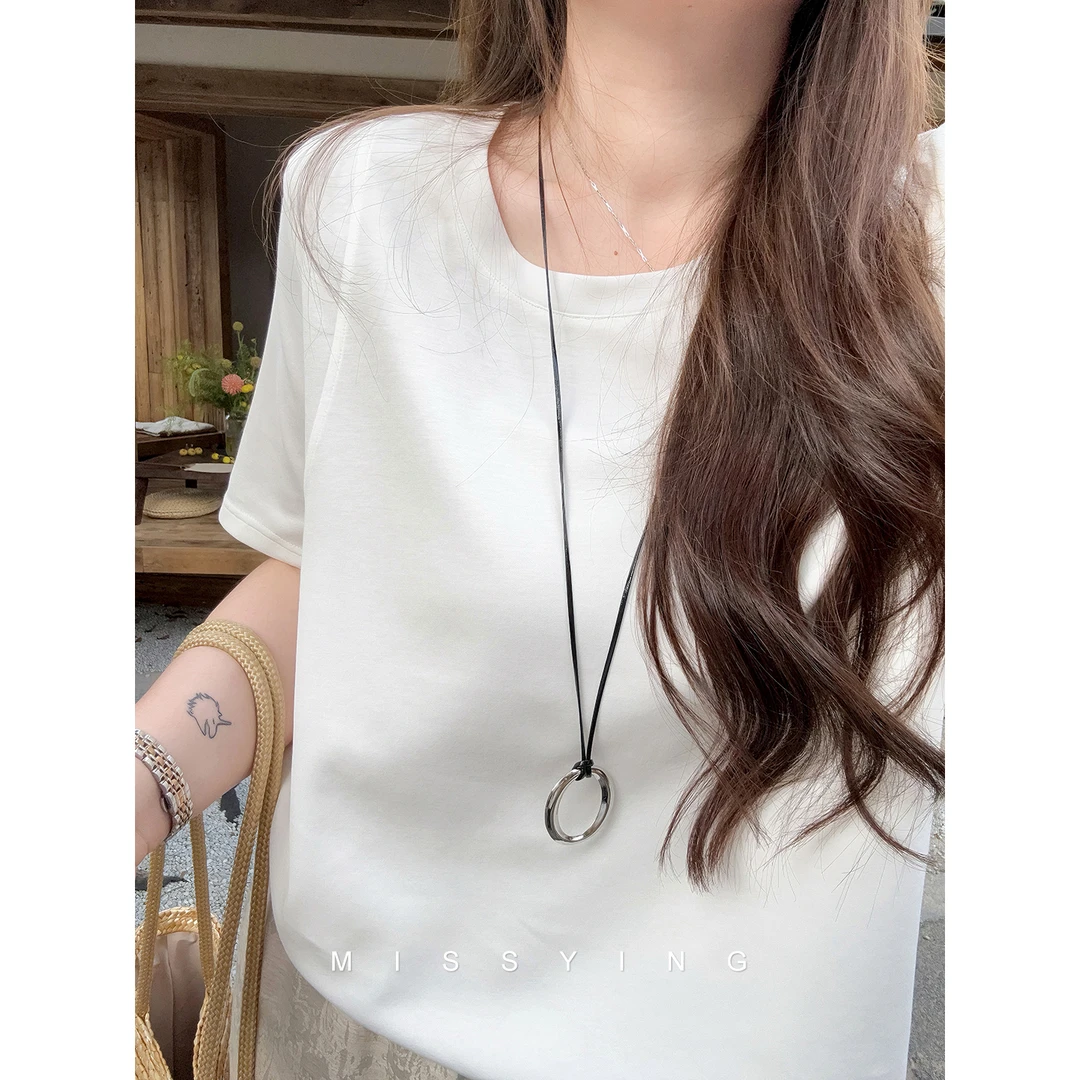 应小姐【慕斯云朵】  微胖大码夏季韩系时尚设计感休闲小众百搭T恤