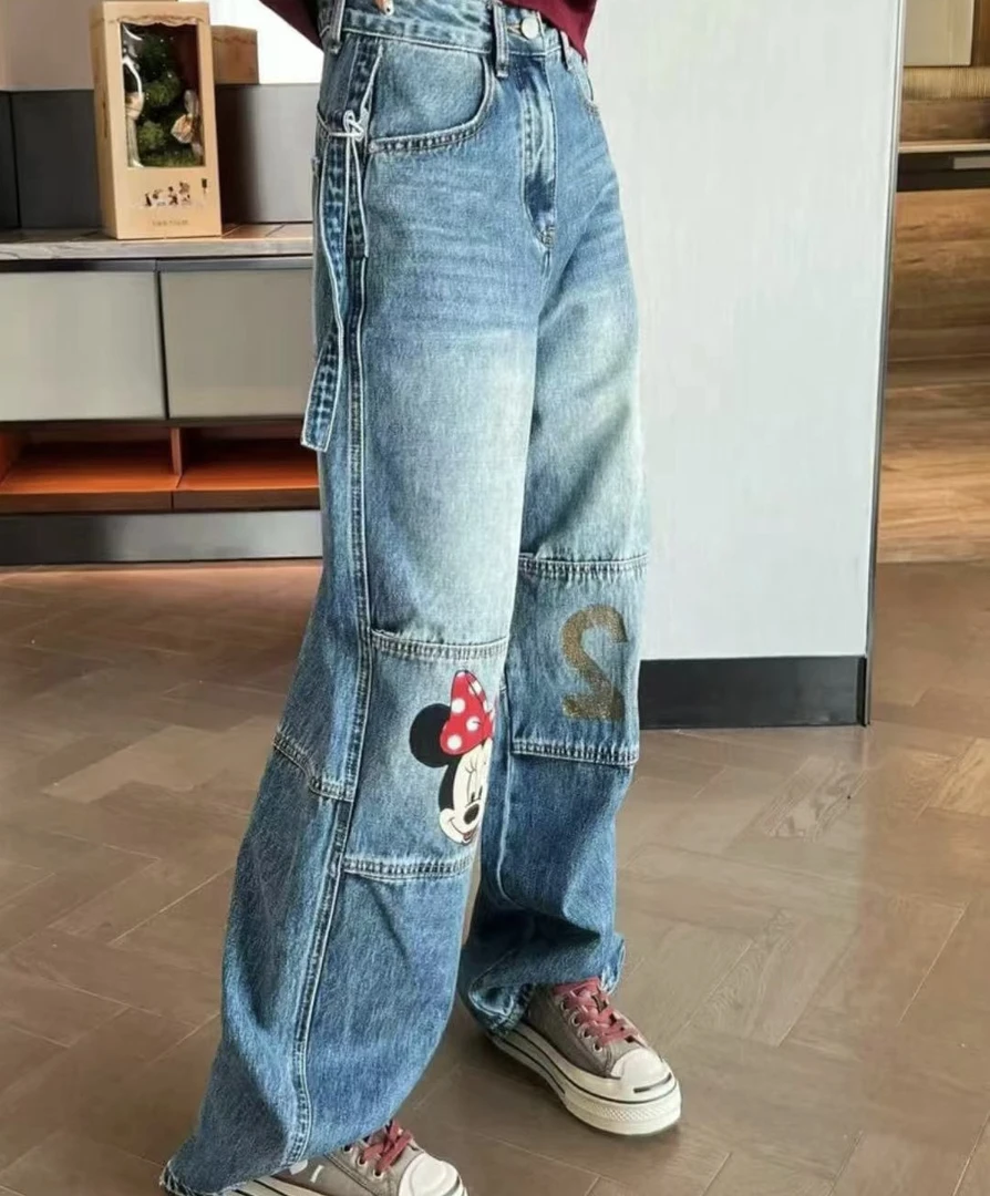 大静家春夏新款米色图案直筒牛仔裤