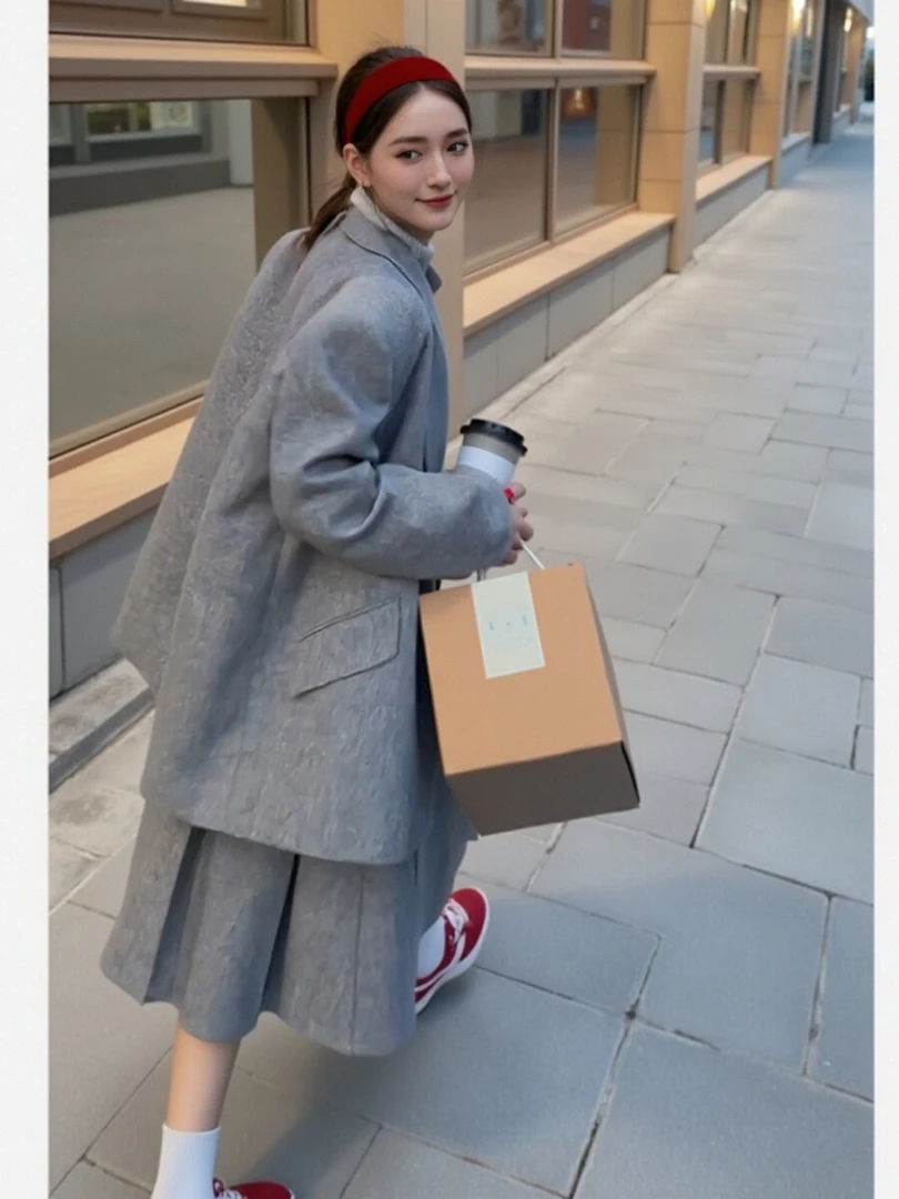 韩式氛围感西装毛呢套装女2025冬时尚慵懒穿搭加厚呢子外套半身裙