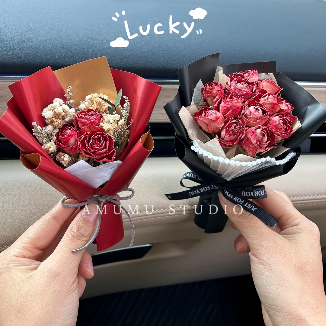 车载香薰出风口香水永生干花束汽车装饰摆件空调玫瑰生日惊喜礼物