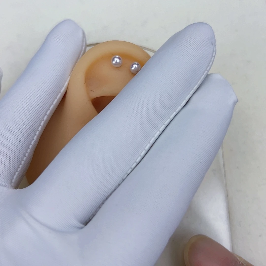 海水珍珠海水akoya天女耳钉3-4mm银S925镶嵌