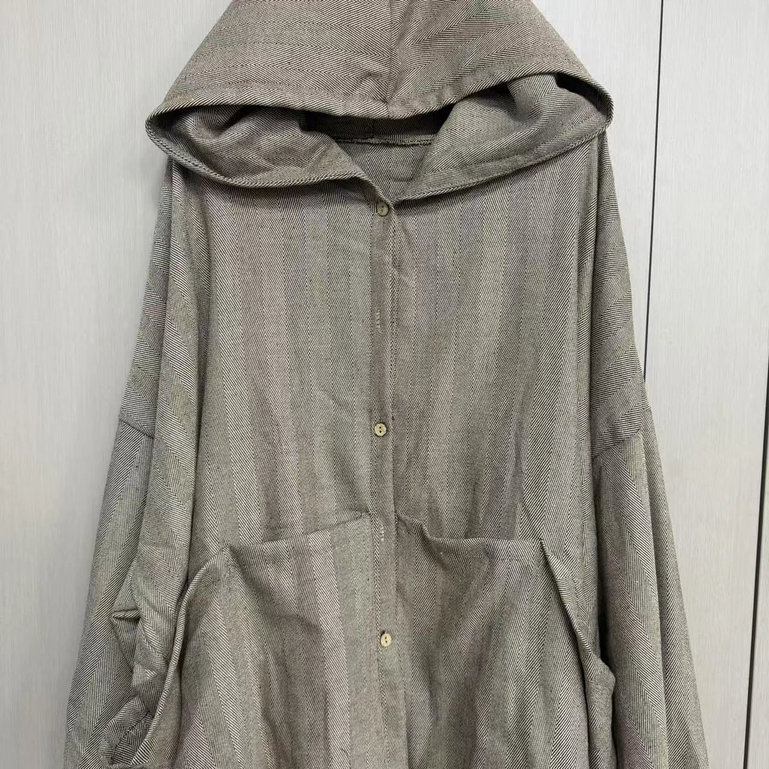 【沐木流浪记】超百搭竖纹理连帽四兜女装风衣外套z