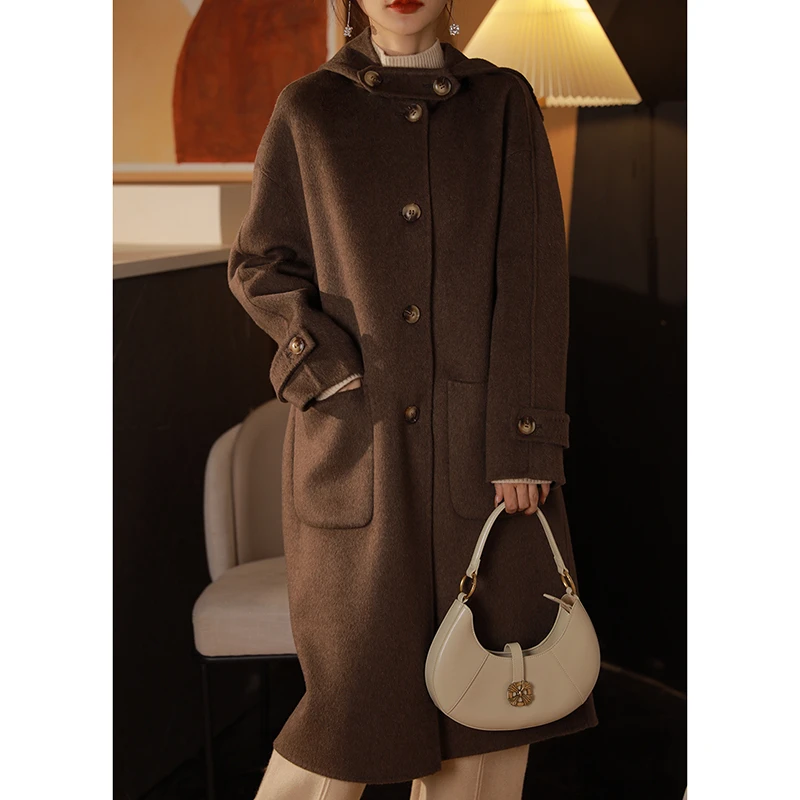 柜上1.6W+顶奢面料骆驼绒+桑蚕丝+羊毛龙年连帽廓形大衣宽松外套