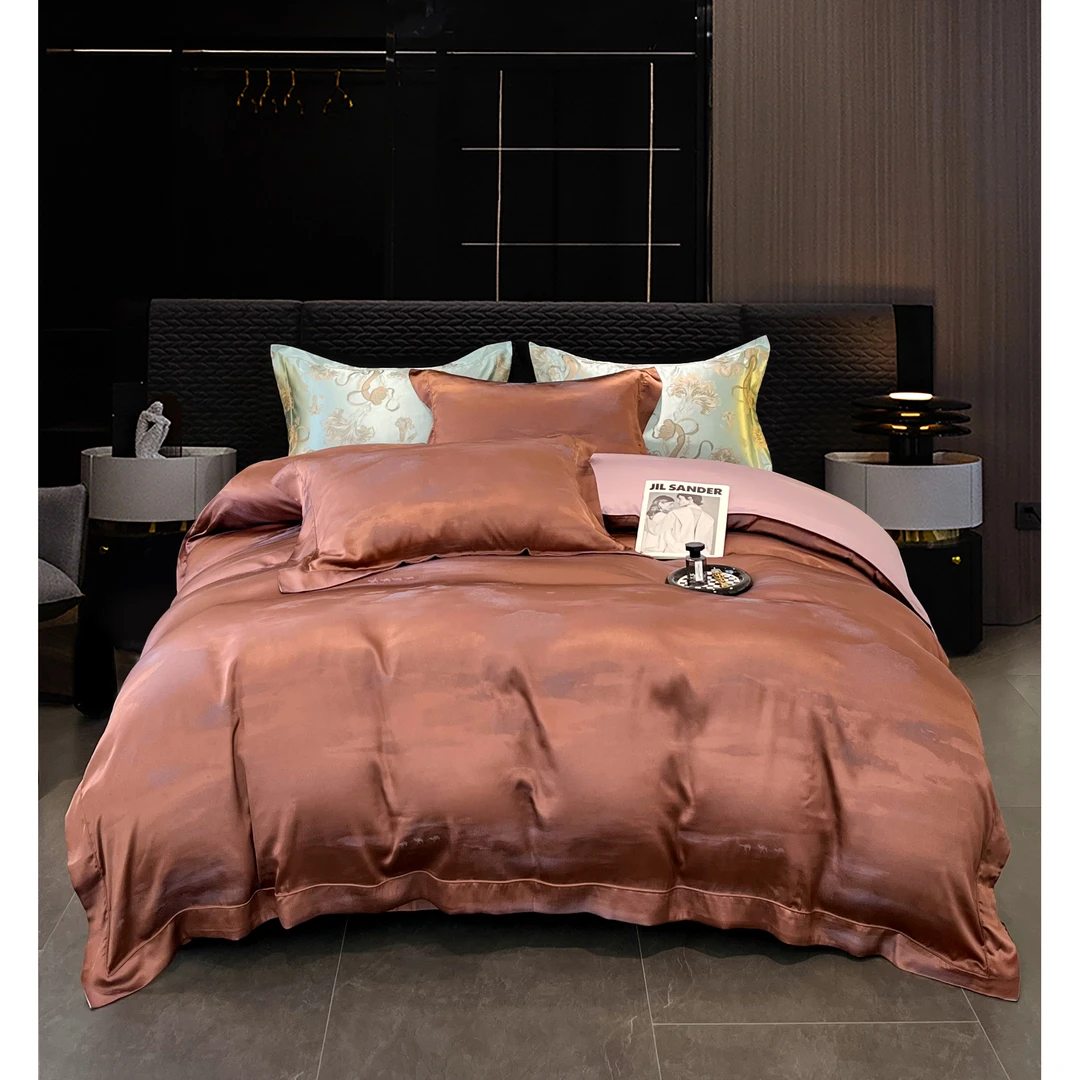 【专柜清仓】高精密双股色织真丝提花四件套-丝绸之路/摩卡棕