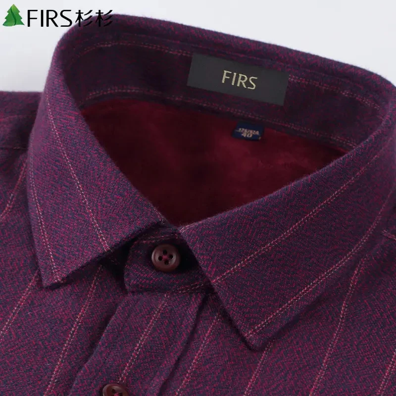 杉杉秋冬格子衬衫长袖保暖100%纯棉磨毛衬衣加绒加厚高档商务男装