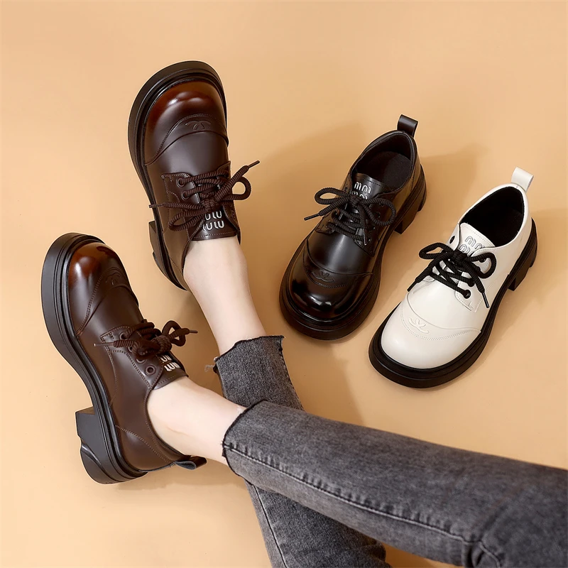 低跟韩版学院风小皮鞋女2025春季新款显脚小系带软底不累脚乐福鞋