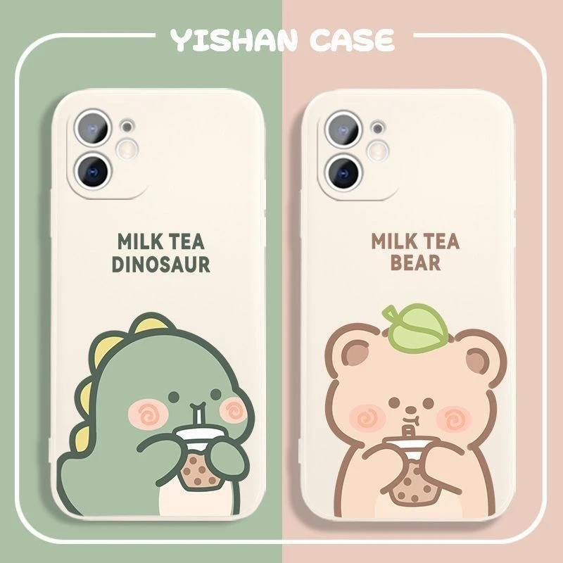 喝奶茶手机壳适用iPhone16苹果15手机壳13/12/Xr/11魔方软壳防摔