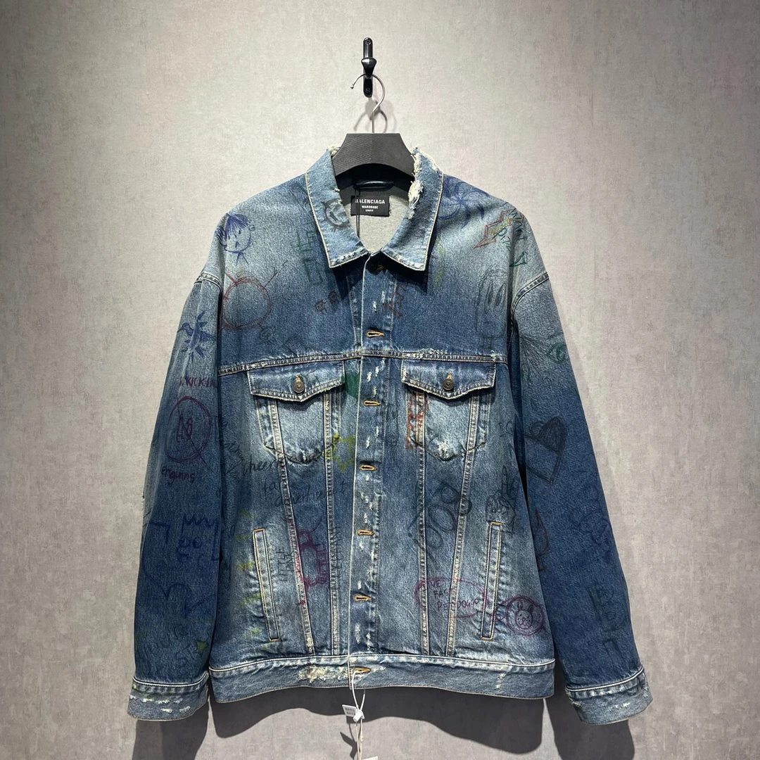未使用 Balenciaga/巴黎世家 涂鸦印花牛仔外套/2码/DY213895