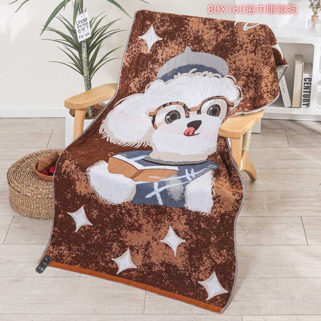 【眼镜狗】80/160四层纯棉纱布浴巾披肩沙发巾