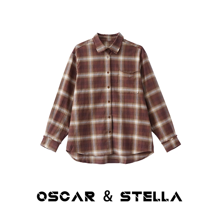 OSCAR&STELLA【对格工艺】2025早春新款宽松格子休闲衬衫 164 1768