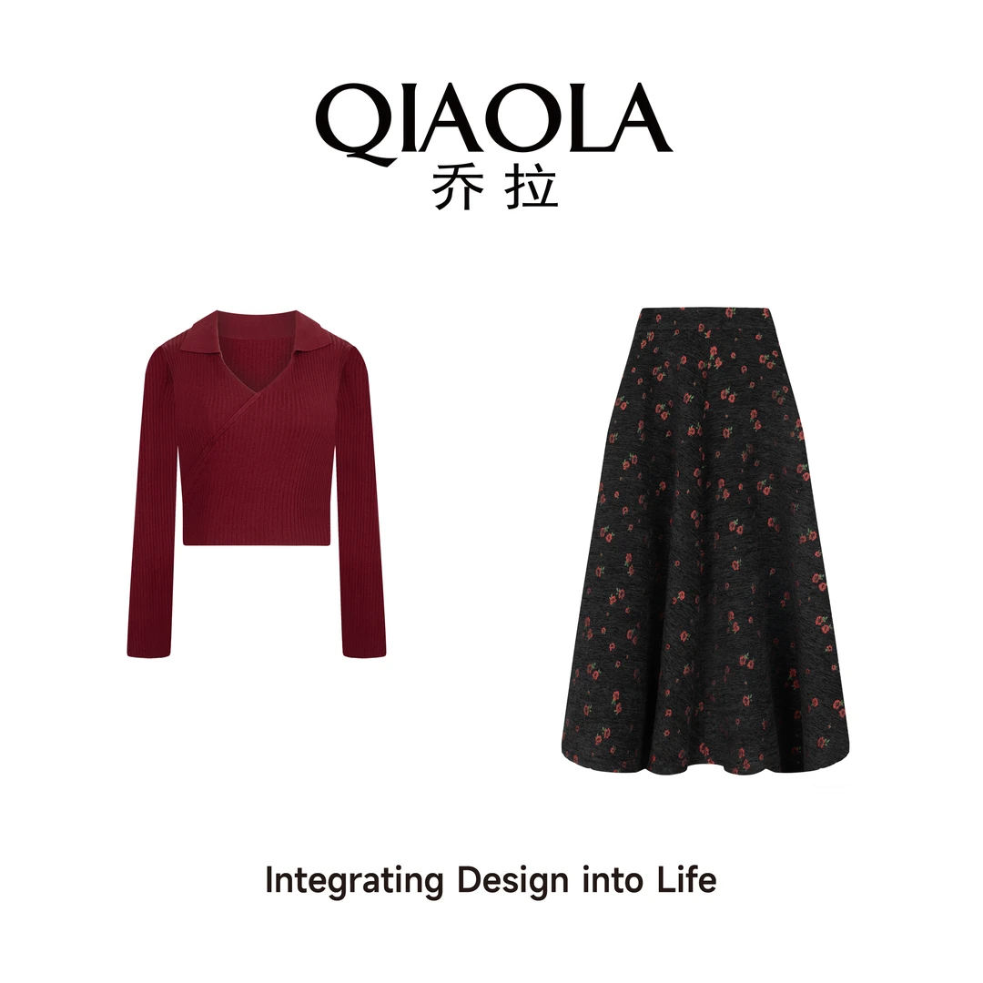 【玫瑰夜曲】秋季坑条针织提花A版显瘦百搭时尚套装预售