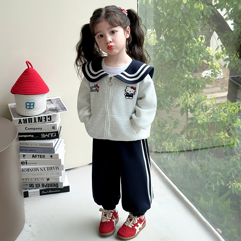 女童秋季2025新款时尚洋气休闲百搭儿童韩版学院风海军领kt猫套装