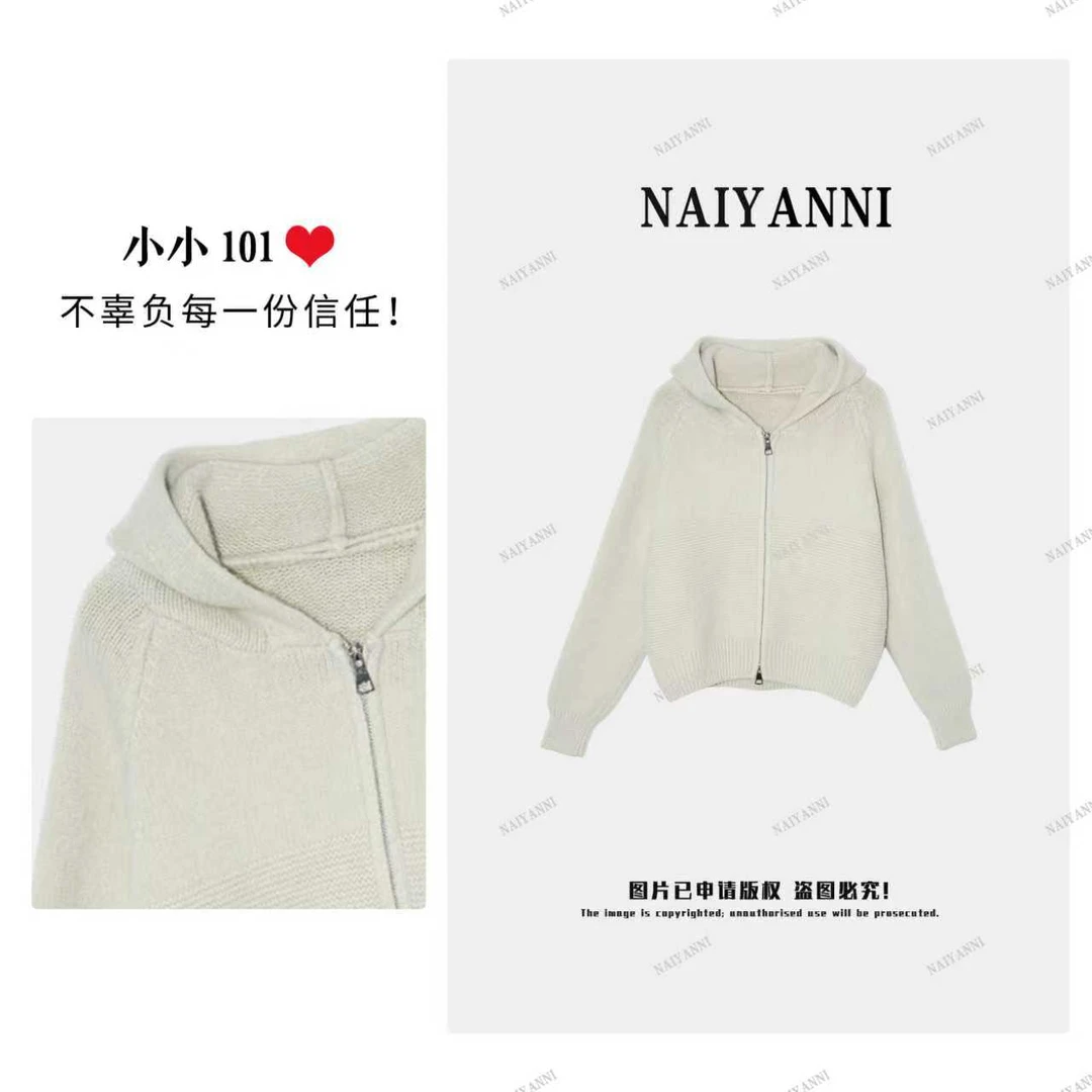 韩系休闲波浪纹双拉链连帽毛衣外套女秋冬宽松显瘦加厚针织开衫LY