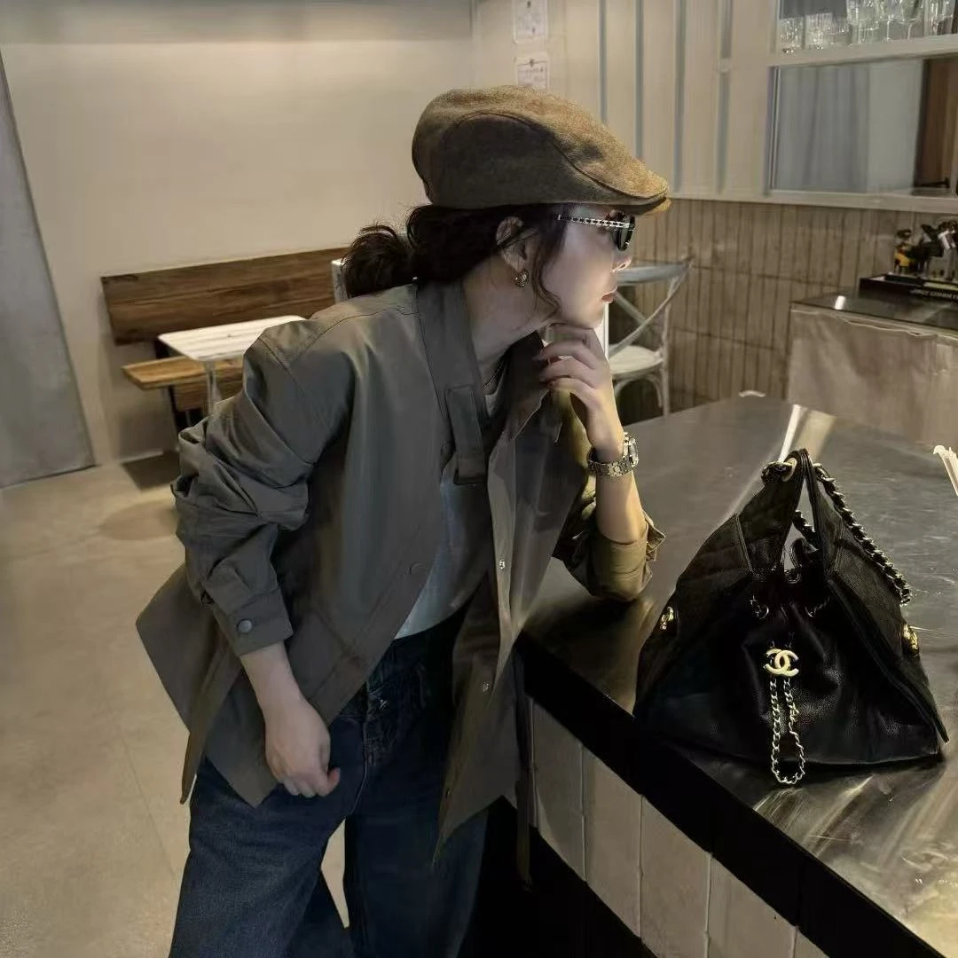 伟丽6店4305款【立领单排扣配腰带风衣外套】秋装百搭春秋宽松休闲