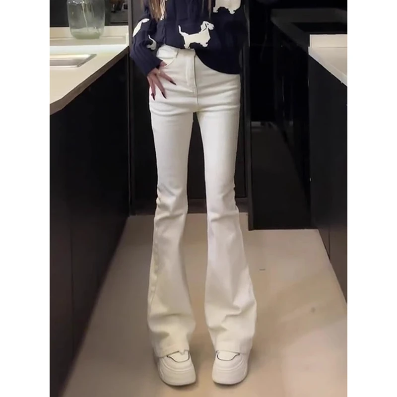 高个子加长白色微喇牛仔裤女2025春夏修身弹力高腰显瘦拖地裤子