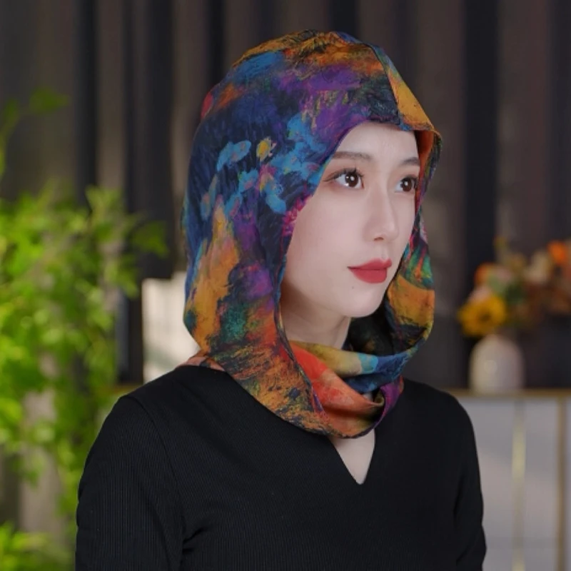 【罗纹缎丝巾帽】春季新款丝巾帽时尚防晒丝巾百搭款休闲女士