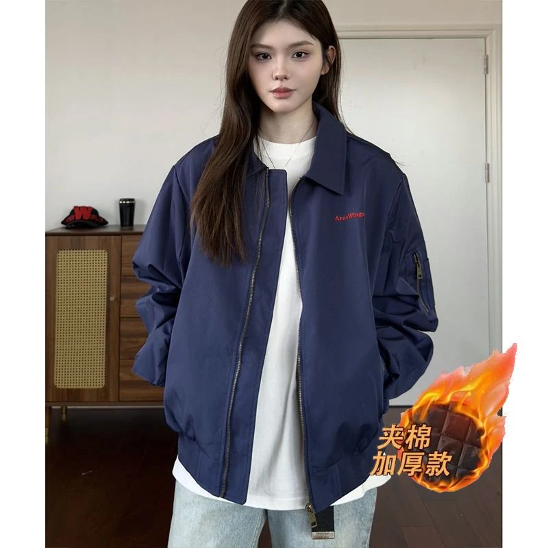 加绒美式复古街头嘻哈风cleanfit夹克男宽松百搭情侣外套短款上衣
