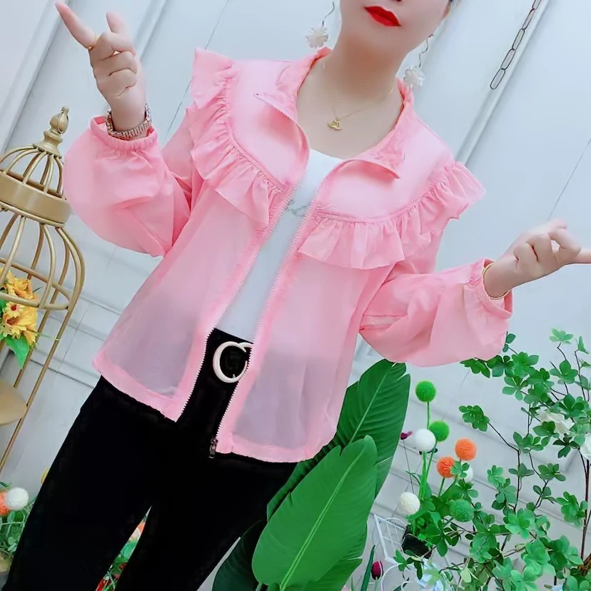 立领荷叶边薄衬衫外套2025夏季新款宽松显瘦甜美休闲薄款防晒衣女