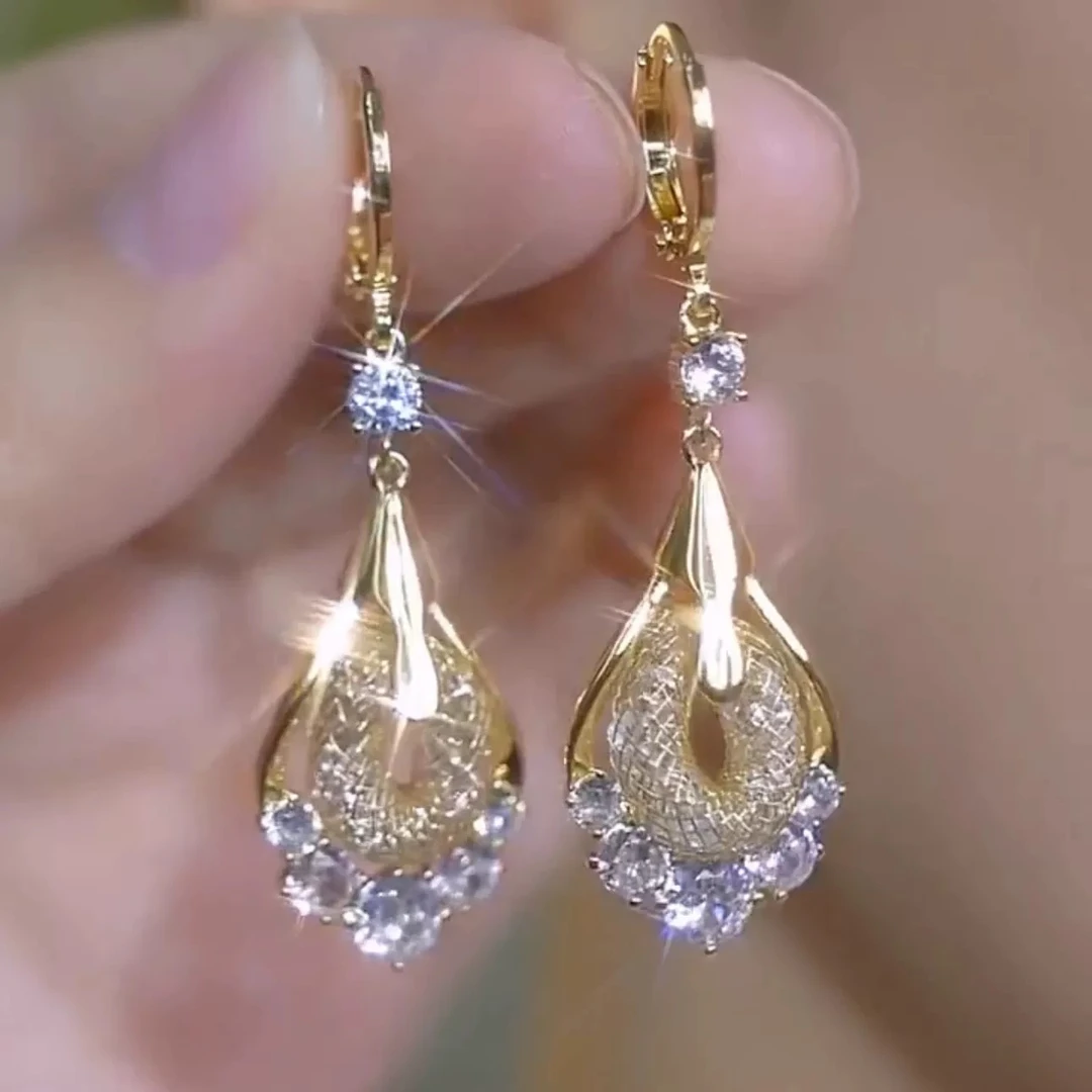 铜合金合成锆石耳饰 女人味时尚轻奢菱形气质百搭设计感耳环-56