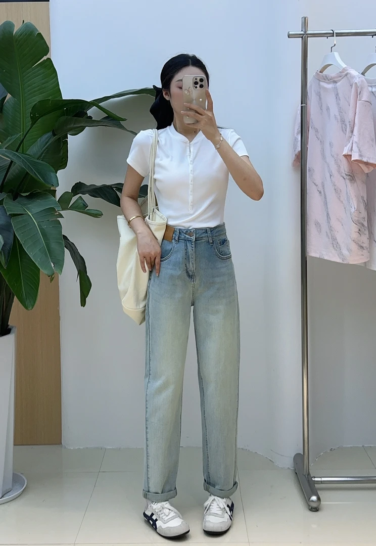 【海南简爱】夏季薄款2025新款高腰牛仔裤女99265