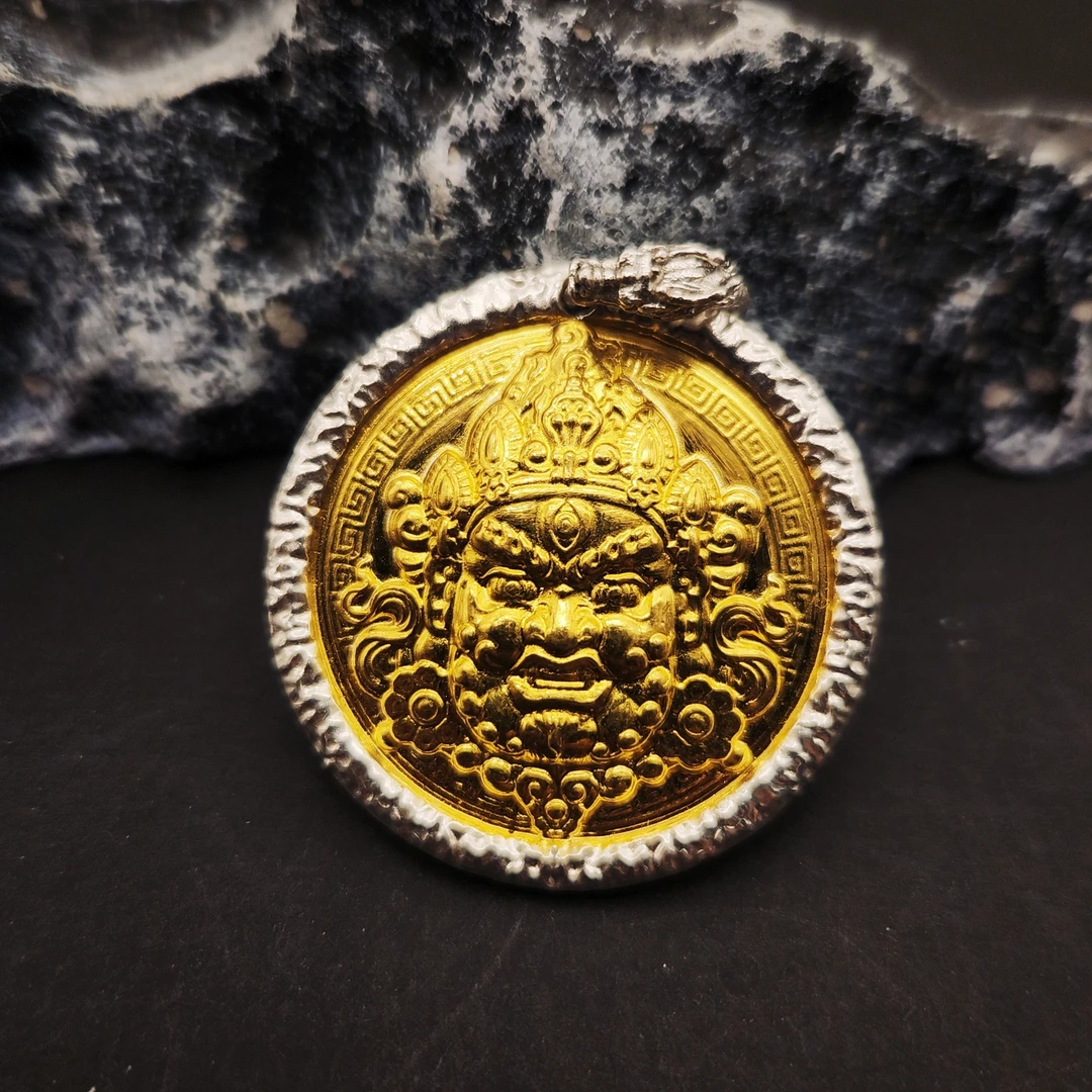 足银银制品 【黄财神30克】手工银制吊坠项链双面古法挂坠礼物