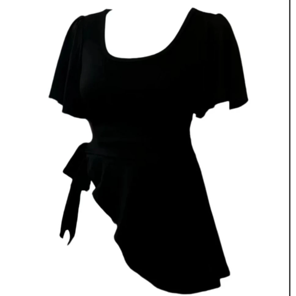 （小不点）纯欲风不规则显瘦掐腰短袖T恤绑带上衣8956