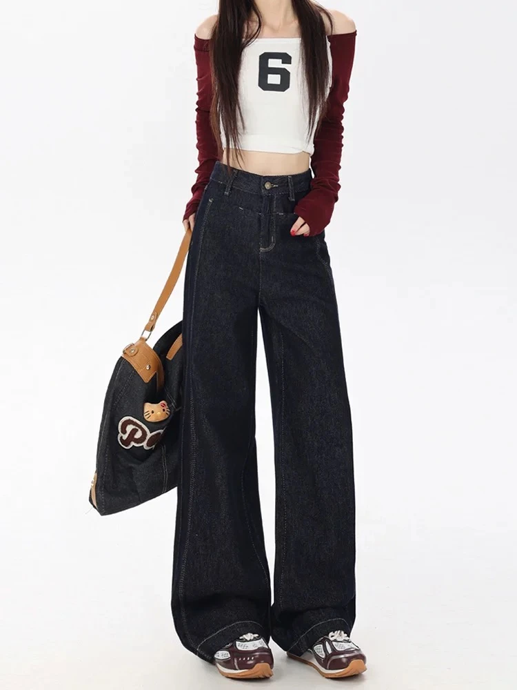 【现货/加绒加厚款】小个子丹宁蓝原本色牛仔裤女百搭高腰直筒拖地