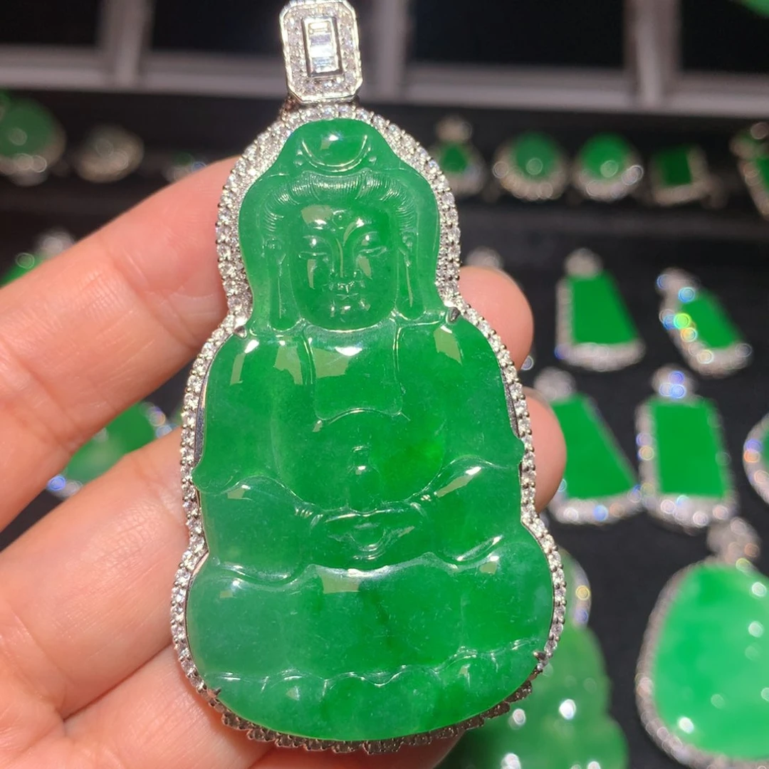翡翠18K金镶嵌吊坠(不含链)翡翠