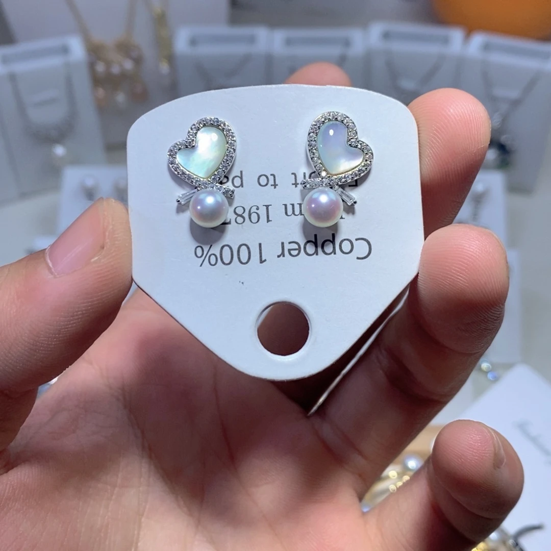 淡水珍珠银S925镶嵌耳饰