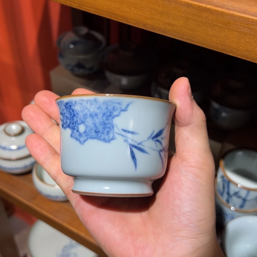 杯天青竹子开片容天杯