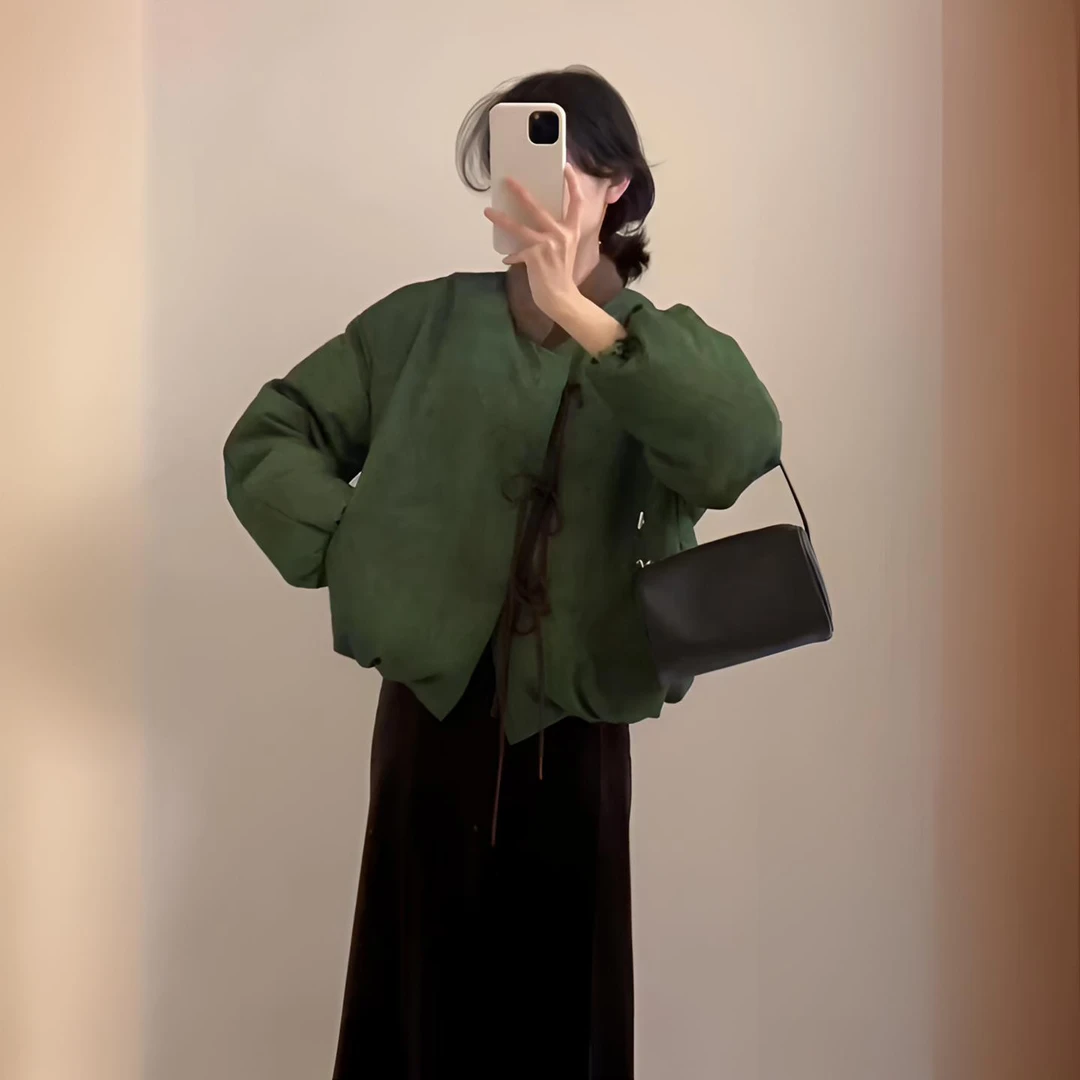 秋冬绿色复古外套百搭套装小众时尚半身裙子两件套