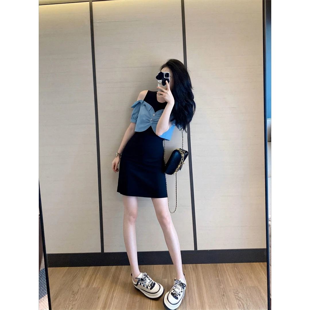 假两件牛仔连衣裙女夏2025新款气质显瘦直筒裙子夏装巨好看女装