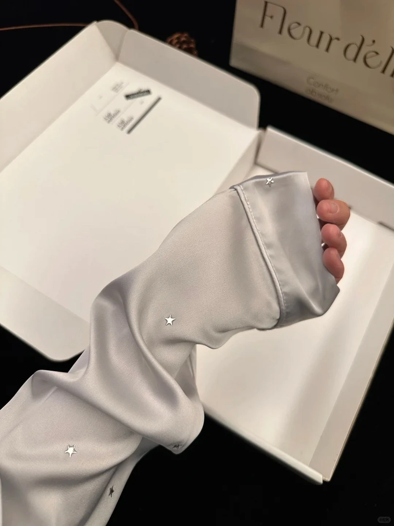 【烫钻星星】高级灰冰丝睡衣女春秋款2025长袖长裤高级家居服套装