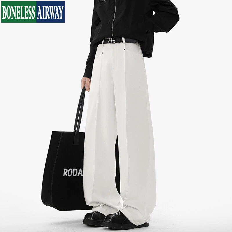 BONELESS AIRWAY裤子男宽松直筒褶皱拖地裤设计感大码休闲阔腿裤