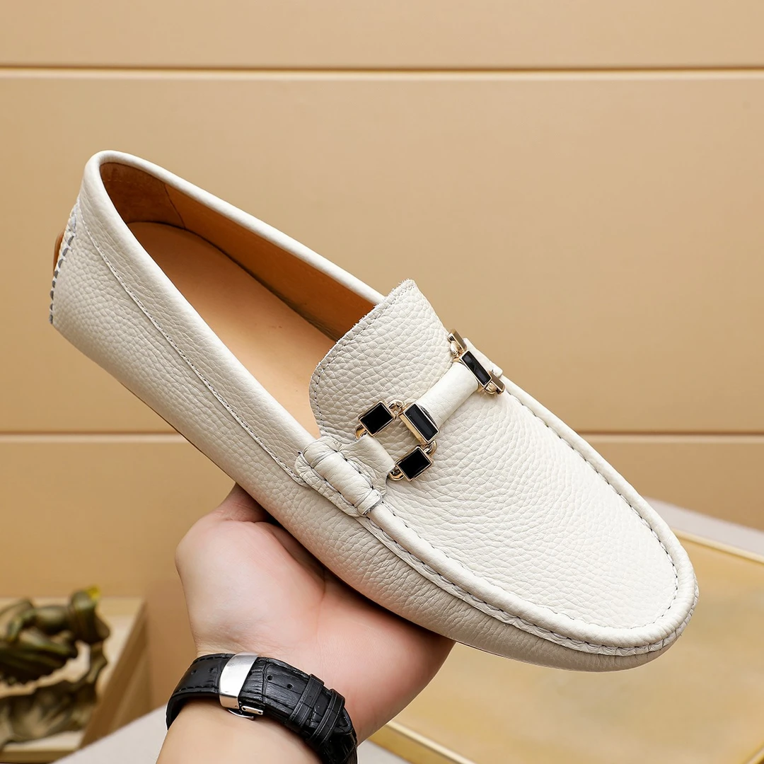 新款时尚真皮软皮百搭潮牌轻奢高档牛皮男士豆豆鞋一脚蹬懒人鞋