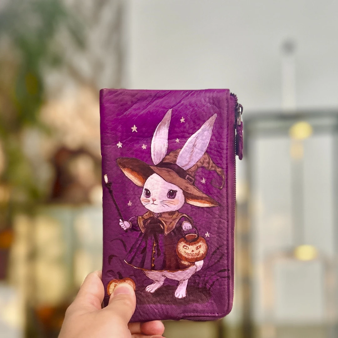 手绘真皮长款钱包女款2025新款精致好看小众头层牛皮钱夹多卡位