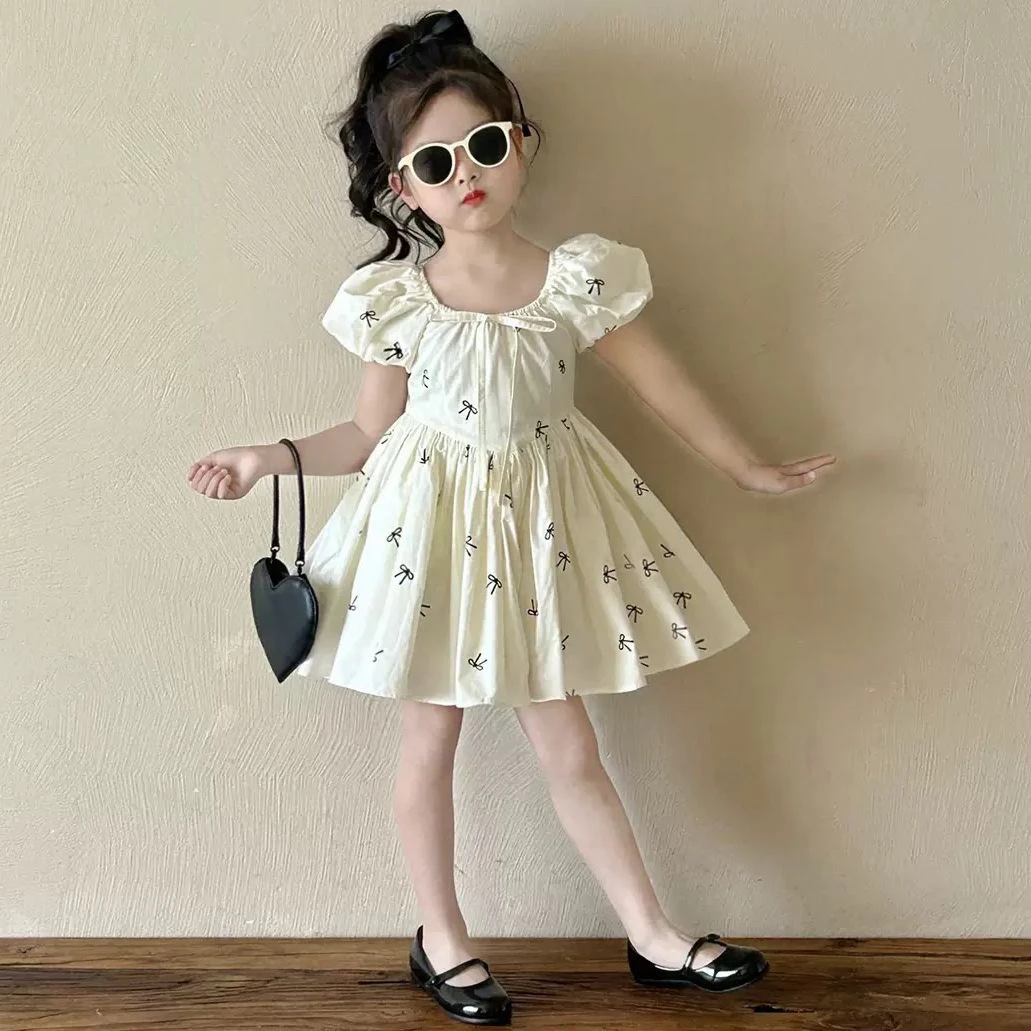 女童泡泡袖棉布连衣裙女童法式蓬蓬公主裙女宝宝生日礼服裙