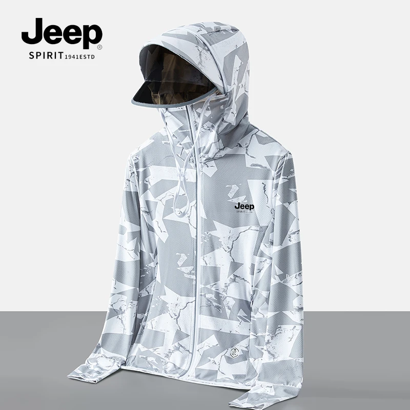 JEEP吉普冰丝防晒衣男士男款钓鱼防晒服目镜防紫外线专用外套女