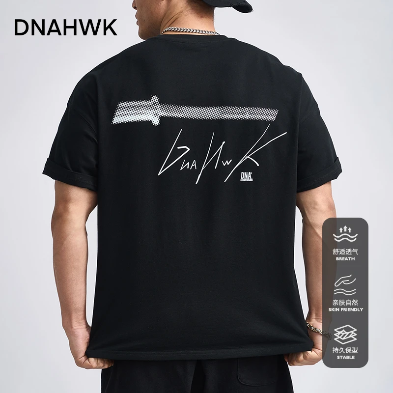 DNAHWK杠·量运动潮牌原创手绘杠铃健身印花宽松运动休闲纯棉短袖