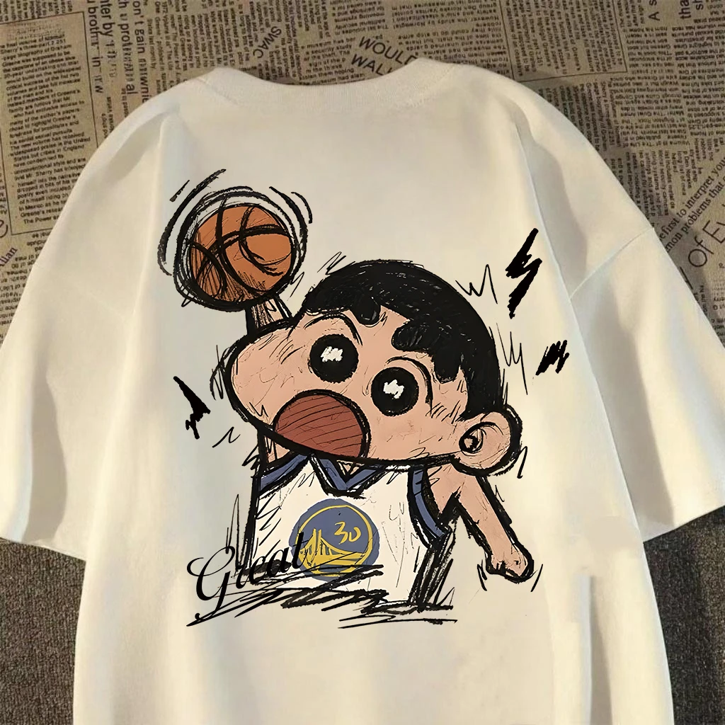 100%纯棉重磅短袖美式t恤高街情侣款Curry蜡笔小新印花圆领宽松型