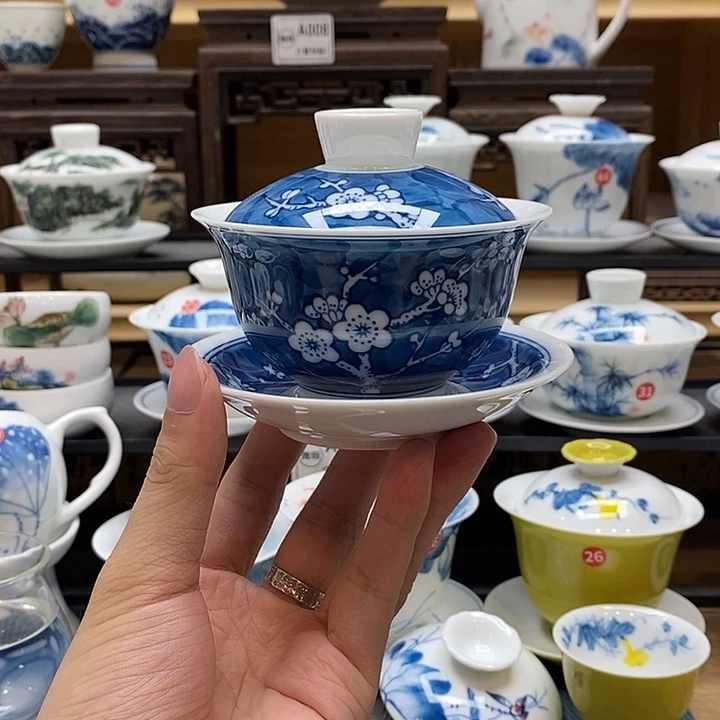 手绘盖碗冰梅150cc釉下彩微瑕福利款