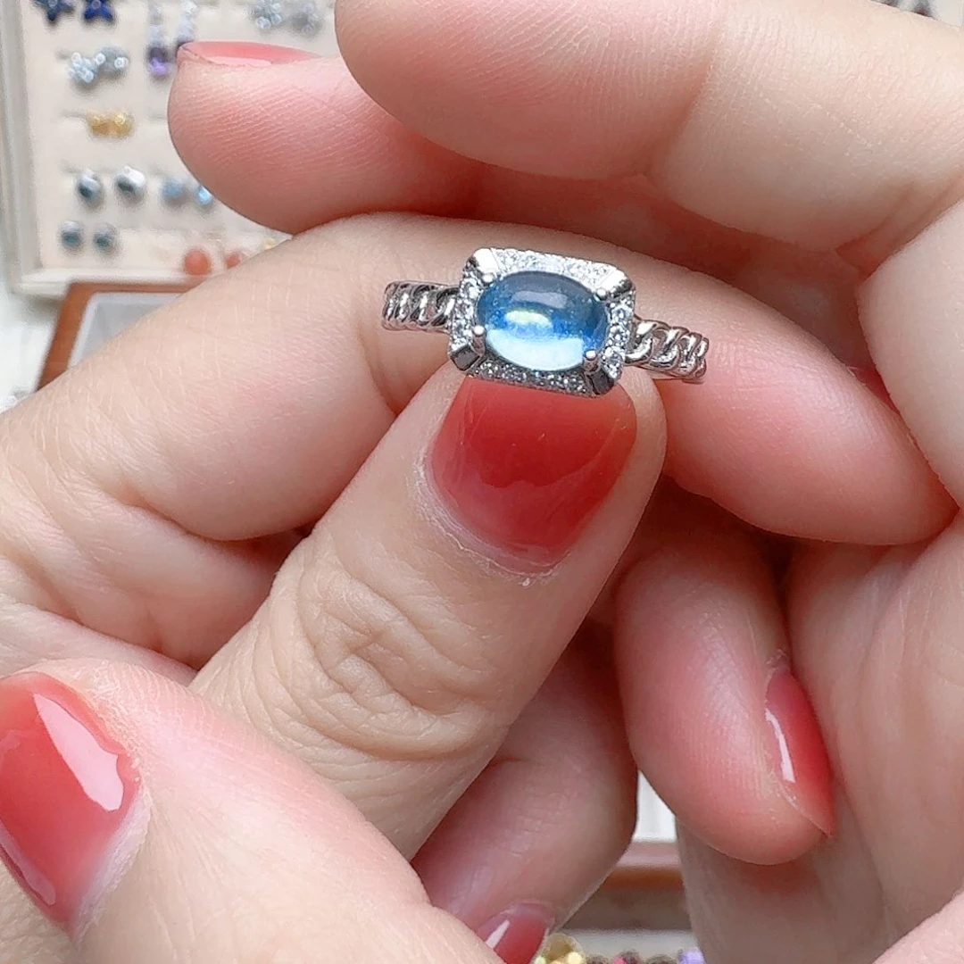 海蓝宝石戒圈银S925镶嵌戒指A40