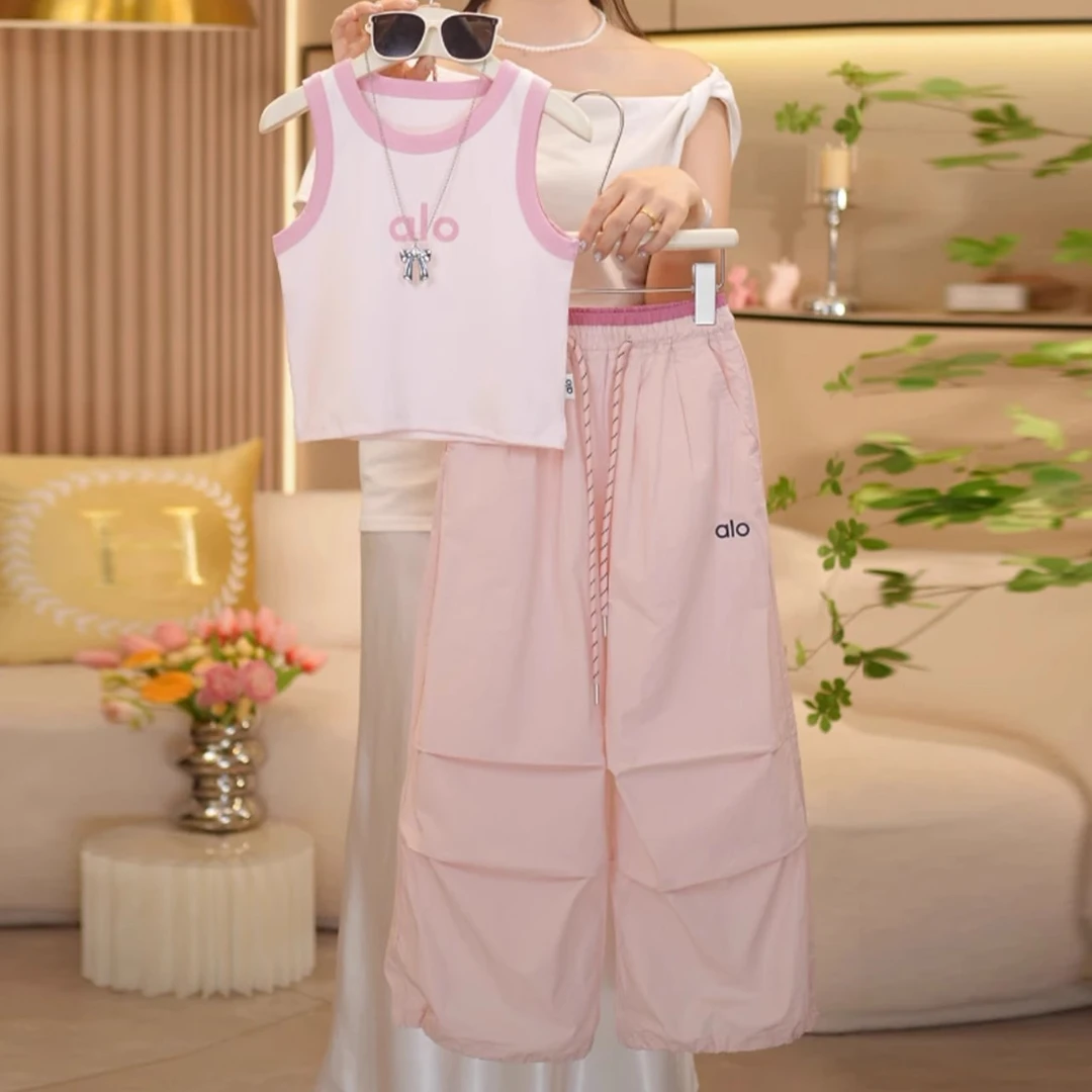 【柔软舒适】女童2025夏季新款时尚韩系背心上衣+休闲工装裤套装潮