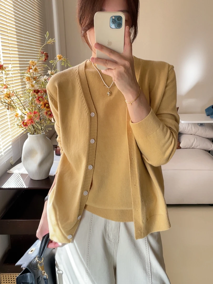 【午后暖茶】开衫两件套秋冬通勤气质长袖毛衣 慵懒百搭显瘦保暖